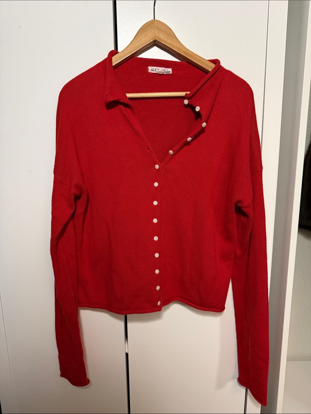 Alex Mill Red Long-Sleeve Button-Down Knit Top